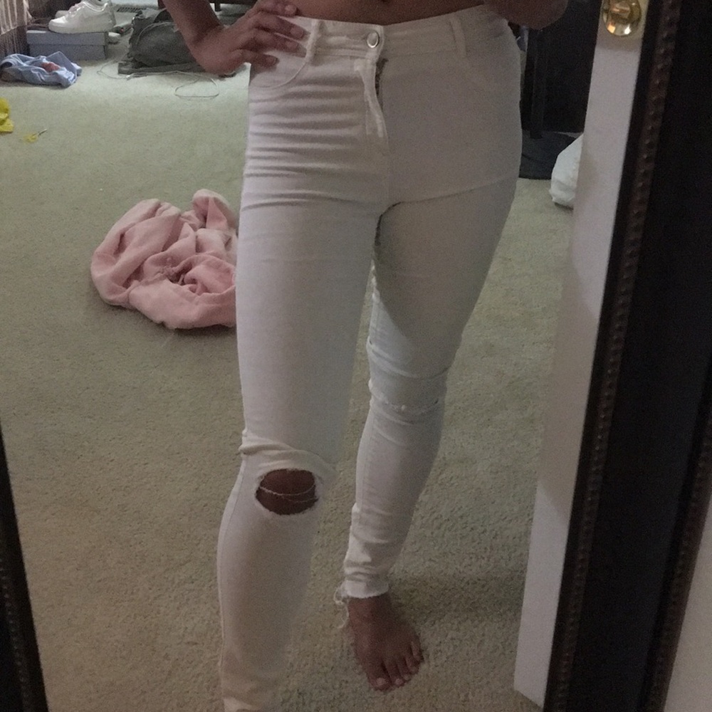 Zara cream slit knee jeggings